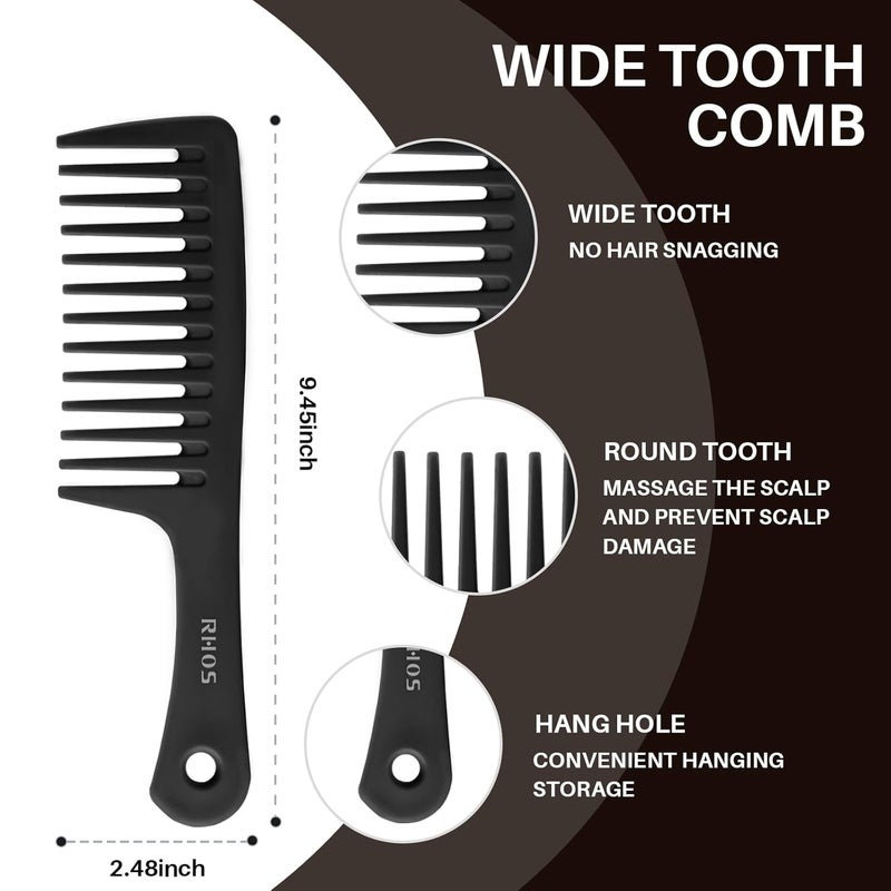 RHOS Comb Set for Women and Men, 3 Pieces - Wide Tooth, Rat Tail, Dresser Hair Combs - Detangling Hair Combs for All Hair Types - Black - Image 2